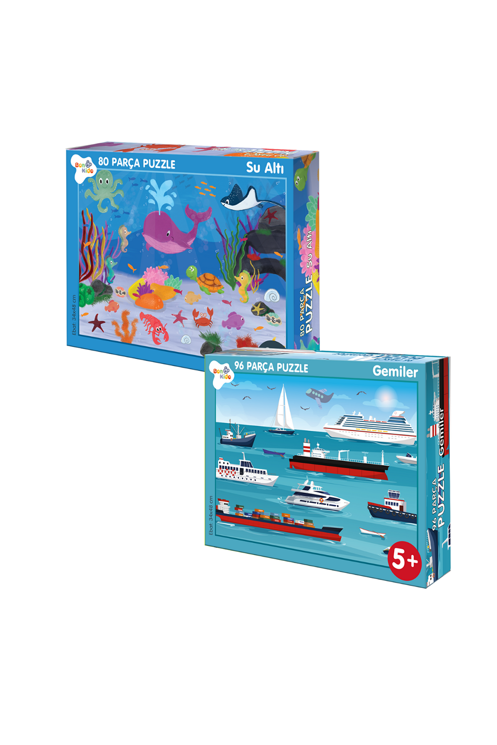 96-80 Parça Puzzle 2'li Set Gemiler ve Sualtı